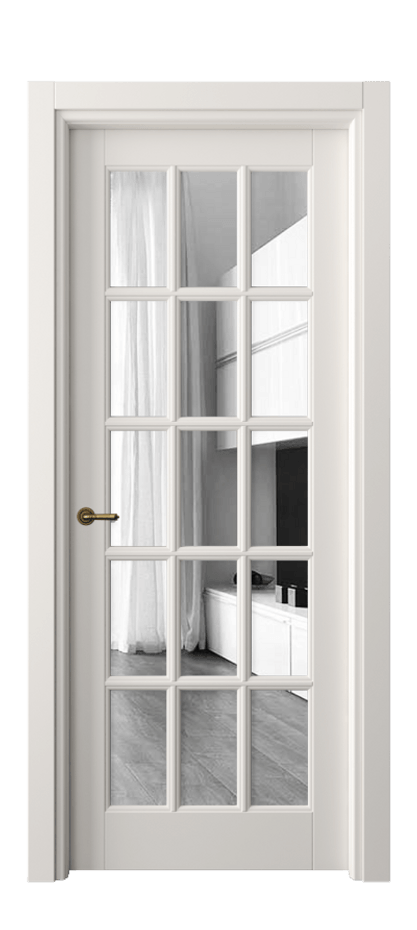 Межкомнатная дверь Тоскана Грильято 6311 Матовый пудровый белый Двустороннее зеркало, триплекс Цена 114899 ₽ | Volhovec