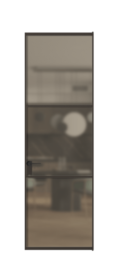 Алюминиевая дверь АЛПЛ040.03 Алюминий антрацит Сатинированное бронзовое стекло, триплекс Цена 123970  | Volhovec