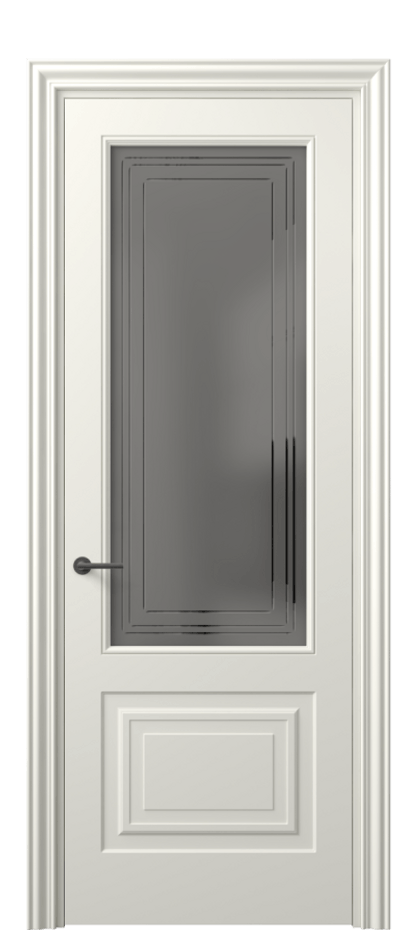 Межкомнатная дверь Mascot 8452 Матовый жемчужный Сатинированное серое стекло с гравировкой "Грани", триплекс Цена 82499 ₽ | Volhovec