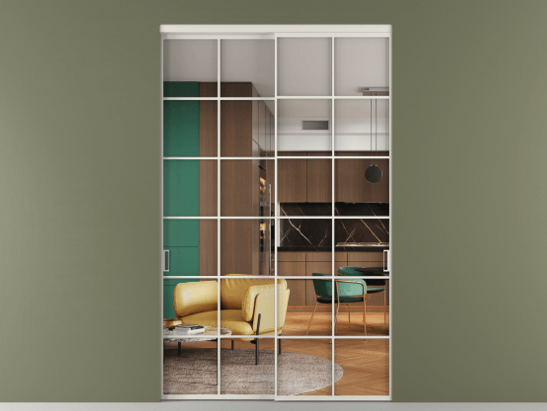 Перегородка Formato внутри проёма 2 створки АЛПР 040.05 Алюминий Белый Прозрачное стекло "Crystal Vision", калёное Цена 471000 ₽  | Volhovec