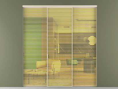 Алюминевая перегородка vn1+2_07_ Алюминий бежево-серый Прозрачное жёлтое стекло, триплекс, 6мм. Цвет Алюминий бежево-серый. Материал Алюминий в эмали. Коллекция Перегородка Formato внутри проёма трёхстворчатая. Картинка.