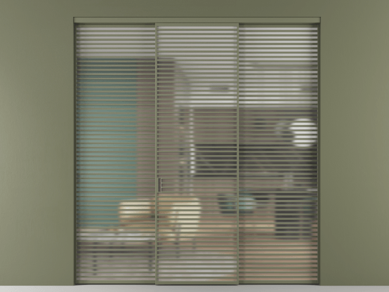 Алюминевая перегородка АЛПР 040.07_АОТ_Matelux Crystalvision_new. Цвет Алюминий оливковый тёмный. Материал Алюминий в эмали. Коллекция Перегородка Formato внутри проёма 3 створки. Картинка.