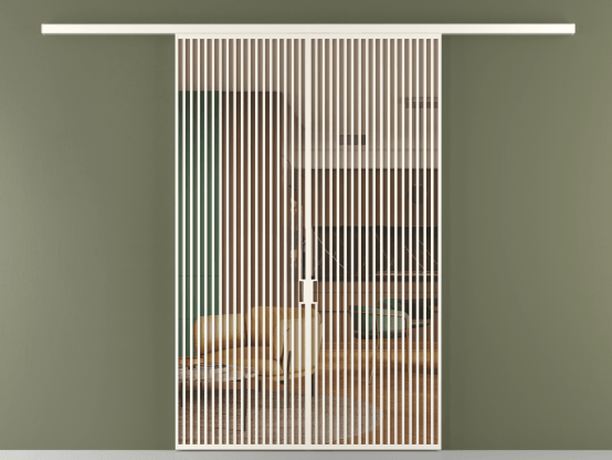 Алюминевая перегородка vd2_06_ Алюминий пудровый белый Прозрачное оранжевое стекло, триплекс, 6мм. Цвет Алюминий пудровый белый. Материал Алюминий в эмали. Коллекция Перегородка Formato вдоль стены 2 створки. Картинка.