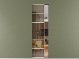 Алюминевая перегородка skr1_04_ Алюминий светло-серый Бронза прозрачное. Цвет Алюминий светло-серый. Материал Алюминий в эмали. Коллекция Перегородка Formato скрытый пенал 1 створка. Картинка.