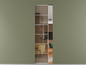 Алюминевая перегородка skr1_04_ Алюминий тёплый серый Бронза прозрачное. Цвет Алюминий тёплый серый. Материал Алюминий в эмали. Коллекция Перегородка Formato скрытый пенал 1 створка. Картинка.