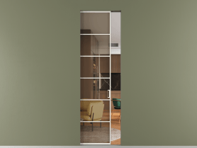 Алюминевая перегородка skr1_04_ Алюминий пудровый белый Бронза прозрачное. Цвет Алюминий пудровый белый. Материал Алюминий в эмали. Коллекция Перегородка Formato скрытый пенал 1 створка. Картинка.