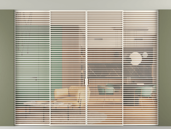 Алюминевая перегородка vn2+2_07 Алюминий пудровый белый Прозрачное оранжевое стекло, триплекс, 6мм. Цвет Алюминий пудровый белый. Материал Алюминий в эмали. Коллекция Перегородка Formato внутри проёма скрытое крепление в потолок 4 створки. Картинка.