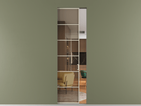 Алюминевая перегородка skr1_04_ Алюминий бежево-серый Бронза прозрачное. Цвет Алюминий бежево-серый. Материал Алюминий в эмали. Коллекция Перегородка Formato скрытый пенал 1 створка. Картинка.