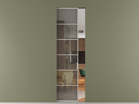 Алюминевая перегородка skr1_04_ Алюминий тёплый серый Серый прозрачное. Цвет Алюминий тёплый серый. Материал Алюминий в эмали. Коллекция Перегородка Formato скрытый пенал 1 створка. Картинка.